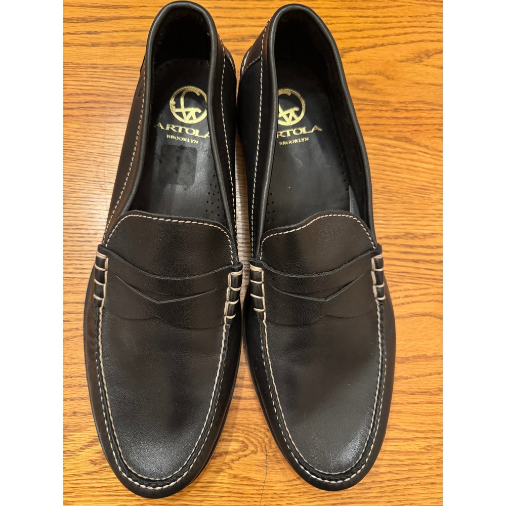 Artola Penny Loafers  13 Black Leather Hand Sewn Contrast Stitch Slip On Shoes